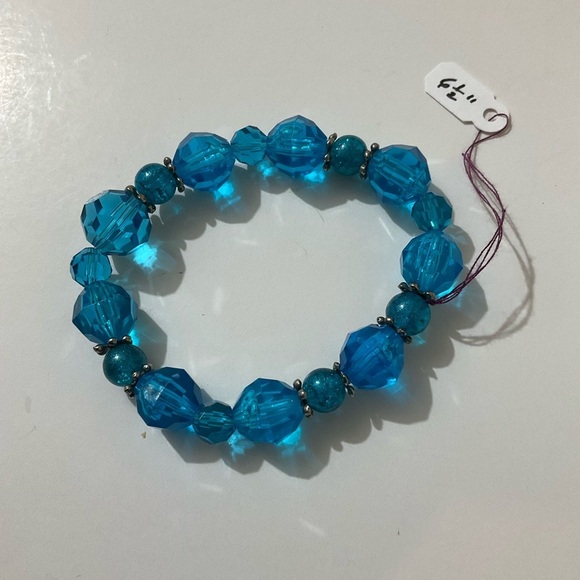 Hand Crafted Stretch Bracelet Set Crystals with Dangles Blue Orange Yellow - Picture 4 of 8